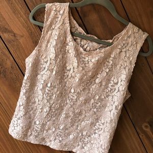 Beige transparent lace blouse top